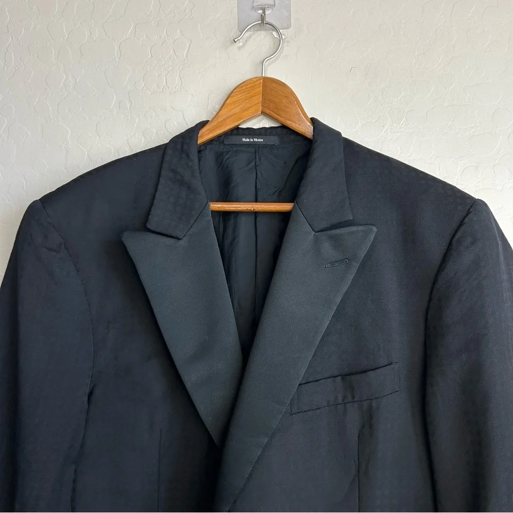 Z Zegna 100% Wool Black Blazer Sport Jacket 46 L check plaid